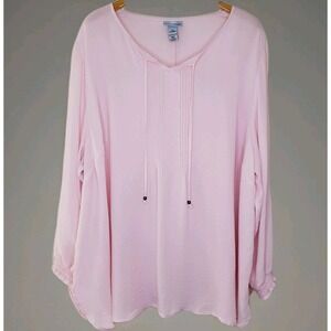 Catherines Sheer Balloon Sleeve Tunic Top Sz 3X Pale Pink Boho Flowy Balletcore